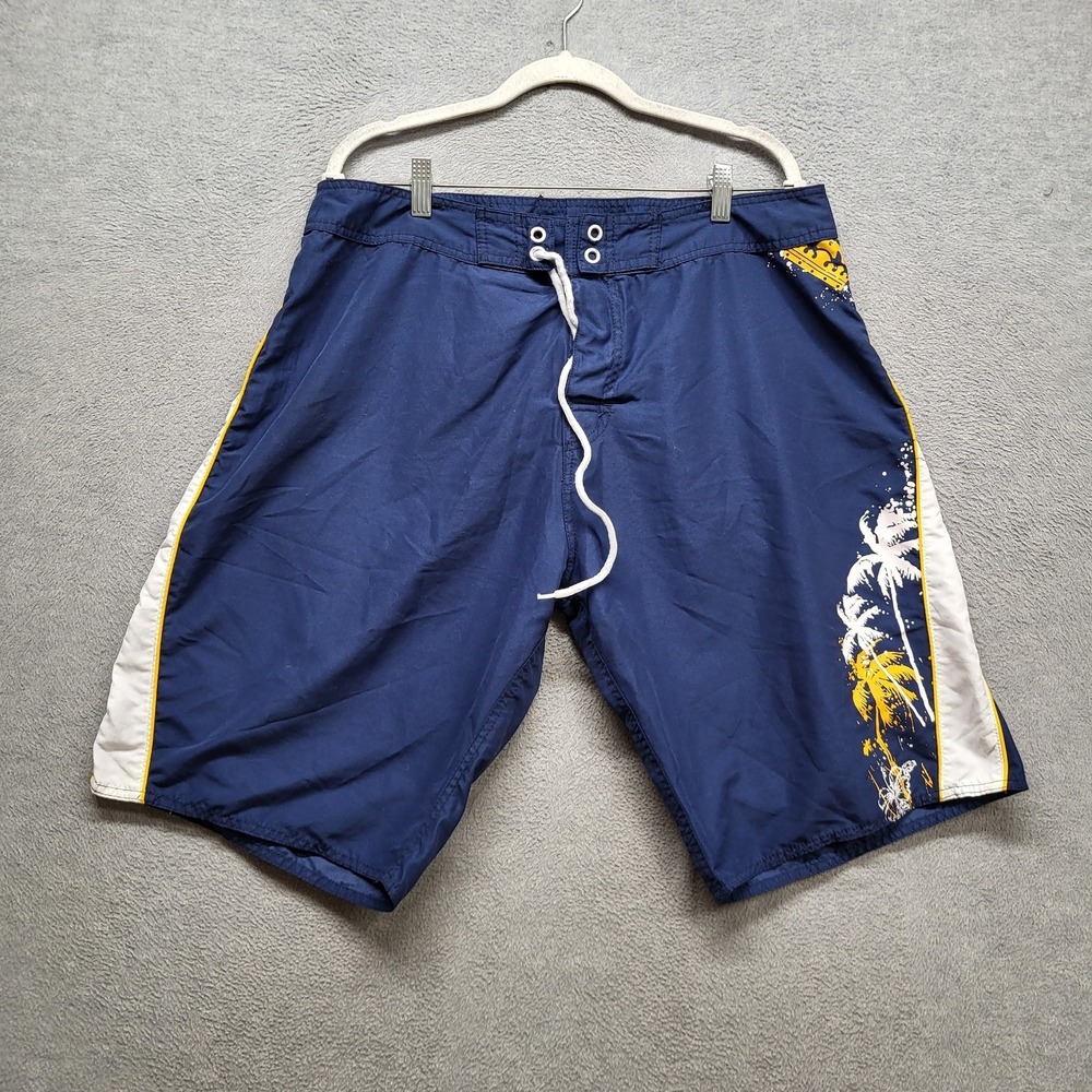 Corona Men Shorts 38 Navy Swimwear Graphic Print Palm Trees Board Shorts Logo